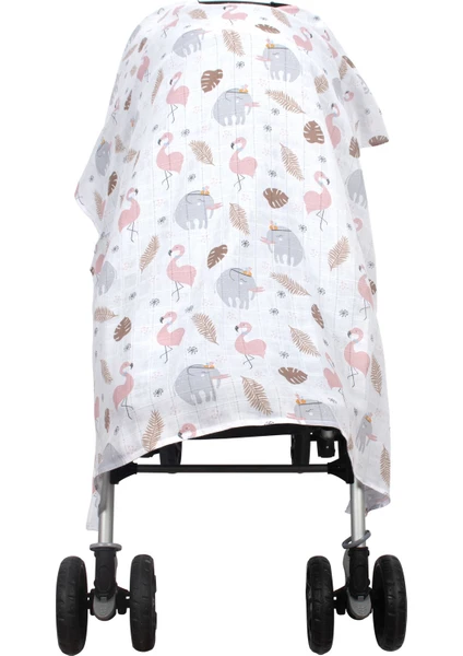 Müslin Bebek Arabası Örtüsü - Flamingo Desen