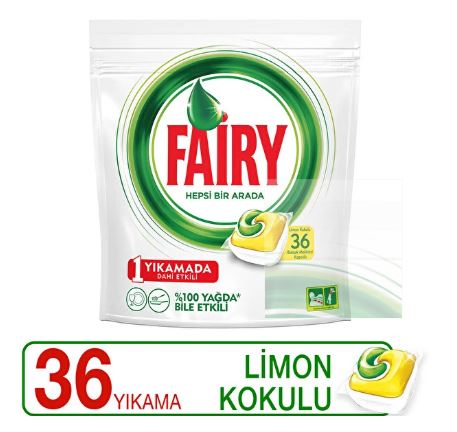 Fairy Hepsi Bir Arada 36 Yıkama Bulaşık Makinesi Deterjanı Kapsülü Limon Kokulu