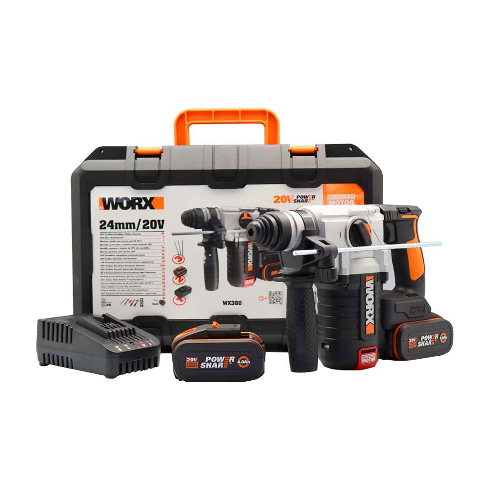 WORX WX380 20Volt 4.0Ah. 2.2J Li-ion Çift Akülü Şarjlı Prof SDS-Plus Pnömatik Kırıcı/Delici