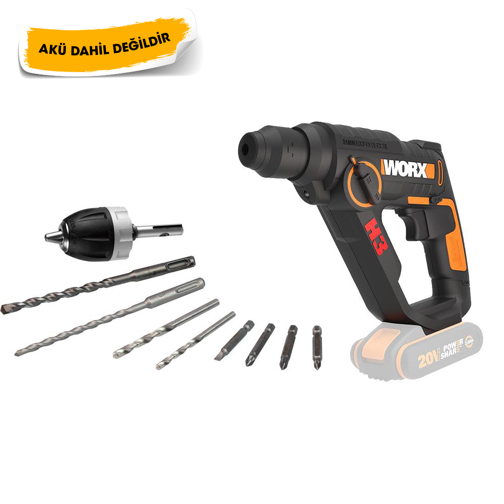 WORX WX390.9 20Volt Şarjlı Matkap + 8 Adet Uç + Mandren (Akü Dahil Değildir)