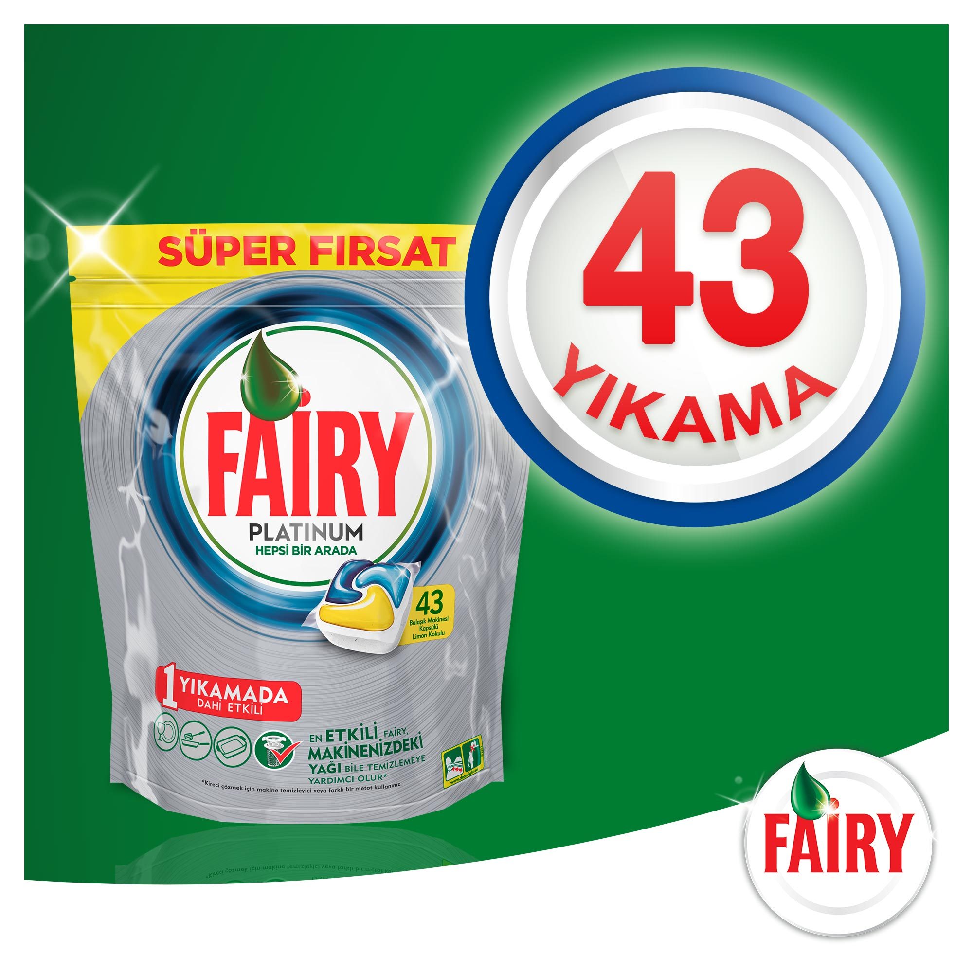 Fairy Platinum 43 Yıkama Bulaşık Makinesi Deterjanı Kapsülü Limon Kokulu