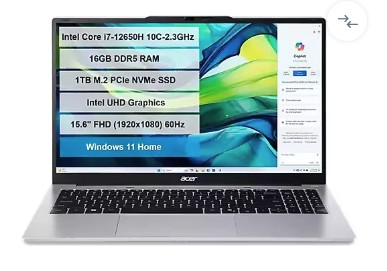 Acer Aspire Lite AL15-71P-735B  i7-12650H 16GB DDR5 1TB SSD 15.6
