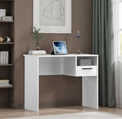 White Çekmeceli Çalışma Masası -Mat Beyaz 90x75x52 cm (GxYxD)