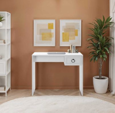 Hampton Çekmeceli Çalışma Masası-Mat Beyaz 90x75x51 cm (GxYxD)