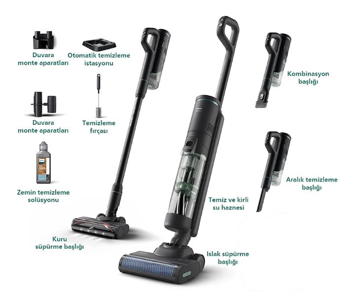 Philips XW7263/11 Aqua Trio 7000 Serisi Islak & Kuru Kablosuz Dikey Şarjlı Süpürge