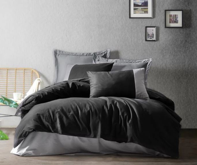 Cottonbox Plain Reaktif Ranforce Tek Kişilik Nevresim Takımı (Siyah-Gri)