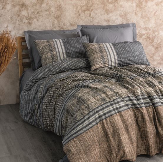 Cottonbox Toprak Timbre Ranforce Çift Kişilik Nevresim Takımı (Antrasit)