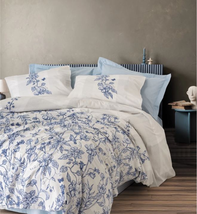 Cottonbox Modeline Linora Ranforce Çift Kişilik Nevresim Takımı (Mavi)