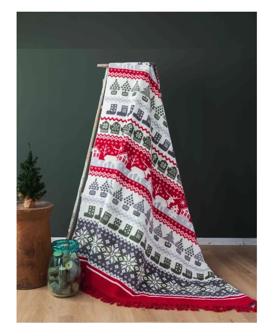 Winter Yeni Yıl Özel Tek Kişilik Pamuklu Battaniye 150x200 Saçaklı Battaniye