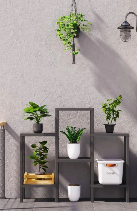 Ombeg 6 Katlı Siyah Modüler Banyo Mutfak Balkon Teras Salon Rafı Düzenleyici Çiçeklik Raf Ünitesi