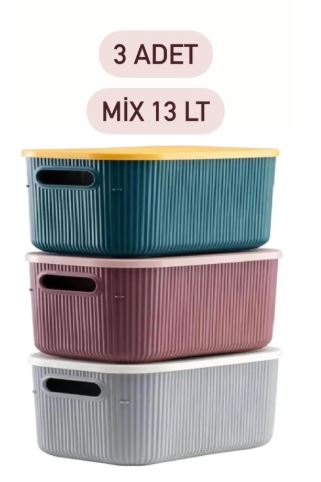 3 Adet Storage 13 Lt Mix Dolap Içi Düzenleyici Kutu - Çorap Kıyafet Kapaklı Saklama Kabı